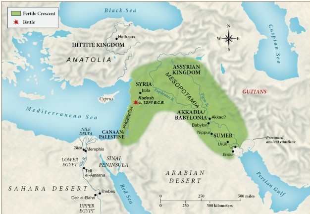 The early civilizations shown in this map developed along the geographic features they did in order to ​   ​ A)  control trade routes. B)  defend themselves effectively. C)  irrigate their agricultural fields. D)  worship the sun gods.