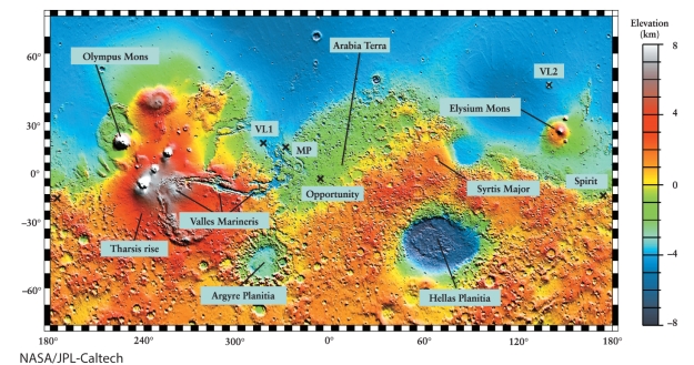 <strong>What can you determine from the topographic map of Mars in Figure 11-17? </strong> A)The northern (upper) half is covered by an ocean. B)The northern hemisphere is younger. C)The northern hemisphere is older. D)The entire southern hemisphere is at a higher elevation than the average elevation for Mars.