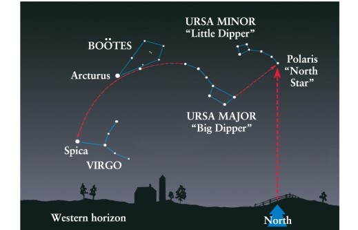 <strong>If the stars Polaris and Spica are 101° apart (as shown in Figure 2-6 of Universe, 11th ed.), how far away from Polaris is the closest star in Ursa Major, from our view? </strong> A)about 2.5° B)about 260° C)about 77° D)about 25°