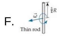 Which of the six objects shown below has the largest rotational energy? (All have the same mass.) A.     B.     C.     D.     E.      