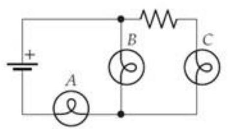  Let  V_{0}  and  V_{x}  be the absolute value of the potential difference across the battery and resistor  X , respectively. Consider each of the following equations, and answer  \mathrm{T}  (true) if the statement follows from the application of the loop rule to the circuit, and  F  (false) if it does not.    -(a)  V_{0}-V_{a}-V_{B}=0