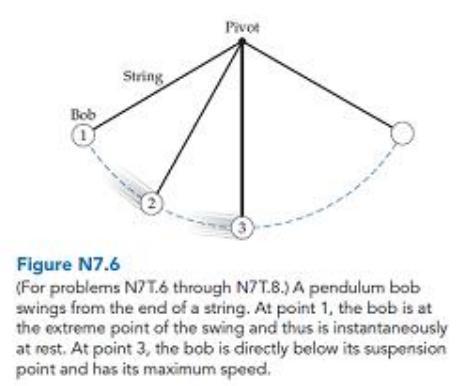   Which one of the arrows below most closely indicates the direction of the bob's acceleration when it is at point 3 ?   A) A B) B D) D E) E F) F 