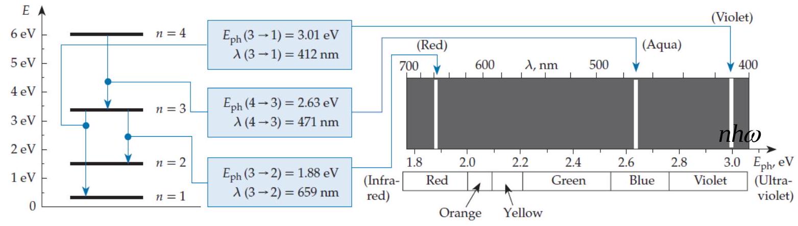 In a spectrum chart (like the one shown in figure Q11.2) , the emission lines produced by a quantum harmonic oscillator   A)  Get closer together (in energy)  as we go to the right. B)  Are evenly spaced (in energy) . C)  Get farther apart (in energy)  as we go to the right.