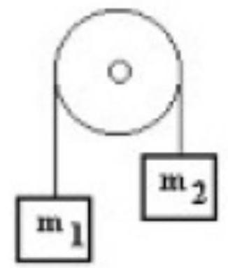   Two masses are suspended by a cord that passes over a pulley with negligible mass. The cord also has negligible mass. One of the masses,  \mathrm{m}_{1} , has a mass of  5.0 \mathrm{~kg}  and the other mass,  \mathrm{m}_{2} , has a mass of  3.0 \mathrm{~kg} . The acceleration of  \mathrm{m}_{1}  is   A)   2.5 \mathrm{~m} / \mathrm{s}^{2}  upward. B)   2.5 \mathrm{~m} / \mathrm{s}^{2}  downward. C)   3.3 \mathrm{~m} / \mathrm{s}^{2}  upward. D)   3.3 \mathrm{~m} / \mathrm{s}^{2}  downward. E)   1.1 \mathrm{~m} / \mathrm{s}^{2}  upward. 