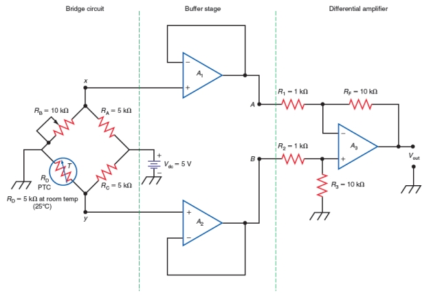 <strong>The differential amplifier shown in Figure has a gain equal to </strong> A) -R<sub>F/R</sub><sub>1</sub> B) R<sub>F/R</sub><sub>1</sub> C) R<sub>F/R</sub><sub>2</sub> D) R<sub>F/R</sub><sub>3</sub>