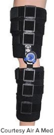 <strong>Which brace would be the most appropriate to wear for an athlete recovering from a grade 3 medial collateral ligament tear?</strong> A)   B)   C)   D)   <div style=padding-top: 35px> 