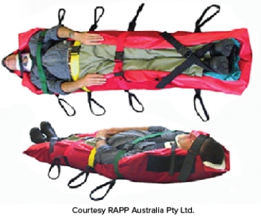 A patient has been thrown from a bull during a rodeo in which a fractured pelvis is suspected. Which of the following emergency splinting techniques would be the most appropriate? A)    B)    C)    D)    E)   