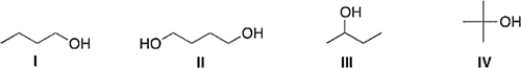 Which of the following compounds has the highest boiling point?   A)  II B)  I C)  IV D)  III