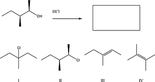 What is the major product of the following reaction?   A)  I B)  III C)  IV D)  II