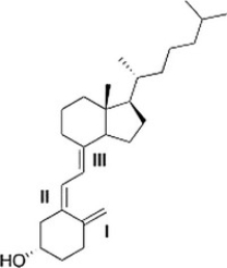 Classify each alkene in vitamin D<sub>3</sub> labeled I, II, III by the number of carbon substituents bonded to the double bond.   A)  I = Monosubstituted; II = disubstituted; III = trisubstituted B)  I = Disubstituted; II = disubstituted; III = trisubstituted C)  I = Disubstituted; II = trisubstituted; III = disubstituted D)  I = Disubstituted; II = trisubstituted; III = trisubstituted