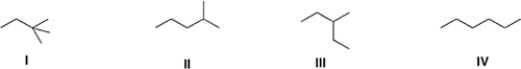<strong>Which of the following compounds has the highest boiling point?  </strong> A) II B) III C) IV D) I <div style=padding-top: 35px> 