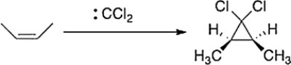 As shown below, when cis-2-butene reacts with dichlorocarbene, only the cis-1,1-dichloro-2,3-dimethylcyclopropane is formed. What can we conclude about the nature of the reaction mechanism?   A)  The mechanism is an S<sub>N</sub>1 mechanism. B)  The mechanism proceeds through a radical intermediate. C)  The mechanism is a concerted. D)  The mechanism is an E2 mechanism.