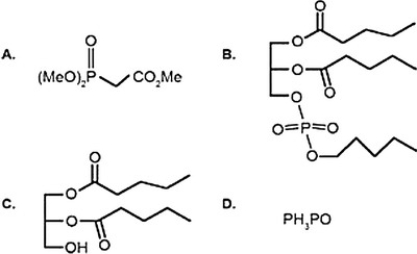 Which of the following is a phospholipid?   A)  A B)  B C)  C D)  D