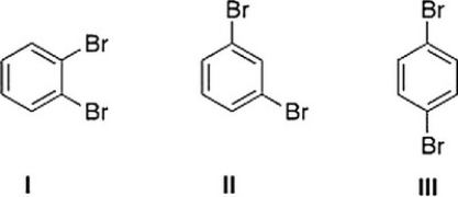 What is the correct assignment of the number of signals in the <sup>13</sup>C NMR spectra of the following disubstituted benzene derivatives?   A)  I = 6 signals; II = 6 signals; III = 6 signals B)  I = 3 signals; II = 4 signals; III = 2 signals C)  I = 3 signals; II = 4 signals; III = 3 signals D)  I = 3 signals; II = 3 signals; III = 2 signals