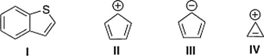 Which of the following compounds is not aromatic?   A)  III B)  II C)  IV D)  I