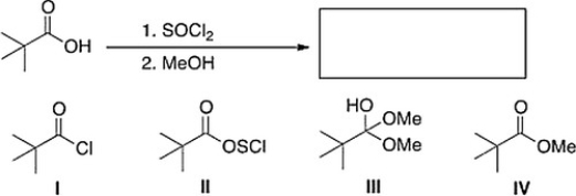 <strong>What is the product of the following reaction?  </strong> A) III B) I C) II D) IV <div style=padding-top: 35px> 