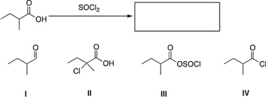 <strong>What is the product of the following reaction?  </strong> A) I B) III C) IV D) II <div style=padding-top: 35px> 