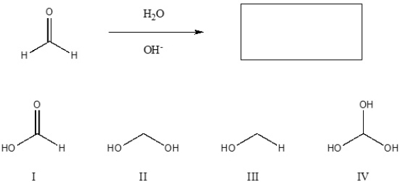 <strong>What is the major product of the following reaction? </strong> A) III B) II C) IV D) I