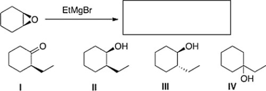 <strong>What is the product of the following reaction?  </strong> A) III B) IV C) II D) I <div style=padding-top: 35px> 