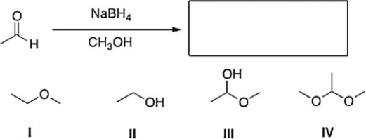 <strong>What is the product of the following reaction?  </strong> A) IV B) I C) III D) II <div style=padding-top: 35px> 