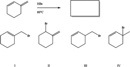 What is the major product of the following reaction?   A)  IV B)  I C)  III D)  II