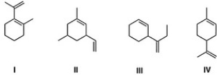 Which of the following is a terpene?   A)  III B)  IV C)  I D)  II