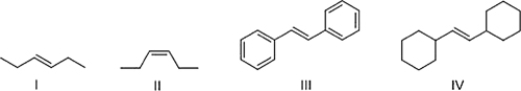 Which alkene reacts fastest with HBr?   A)  III B)  I C)  IV D)  II