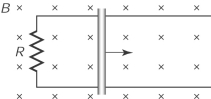 A conducting bar is slid at constant velocity toward the positive x direction, along two conducting rods connected across a resistor R, as shown in the figure here. At moment t<sub>1</sub>, the conducting bar is slid at constant velocity toward the negative x direction. The graph that most likely shows the current generated by the apparatus is     A)  A B)  B C)  C D)  D E)  E