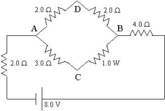 In the figure here, the difference in potential V<sub>A</sub> - V<sub>B</sub> is   A)  4.0 V. B)  2.0 V. C)  1.0 V. D)  0.50 V. E)  0 V.