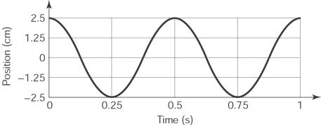 Given the following graph, the maximum velocity is   A)  10 cm/s. B)  20 cm/s. C)  30 cm/s. D)  40 cm/s.
