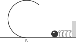 A ball of mass 0.50 kg is pushed against a horizontal spring of negligible mass and force constant of 450 N/m until the spring is compressed a distance of 0.40 m. When the spring is released, the ball travels along a frictionless, horizontal surface to point B, at the bottom of a vertical circular track of radius R = 1.00 m, and continues to move up the track, where the ball experiences an average friction force of 7.00 N. The speed of the ball at the top of the track   A)  is 0 m/s. B)  is 4.1 m/s. C)  is 7.0 m/s. D)  is 12 m/s. E)  cannot be determined because the ball does not reach the top of the track.
