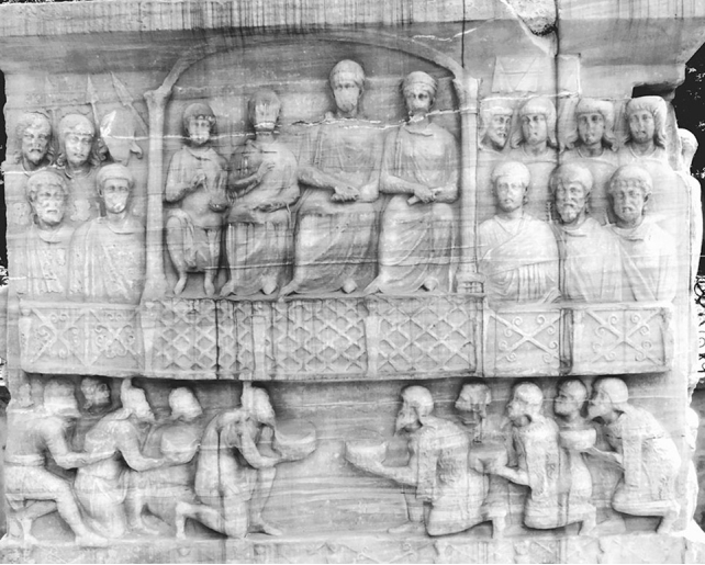 <strong>This sculpture group depicts Theodosius sitting at court with the western emperor at the time, _______.  </strong> A)Majorian B)Julius Nepos C)Julian D)Valentinian II <div style=padding-top: 35px> 