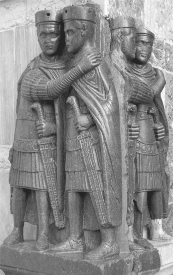 This statue group of four rulers represents an imperial _______.   A) Triumvirate B) Diocese C) Dominate D) Tetrarchy