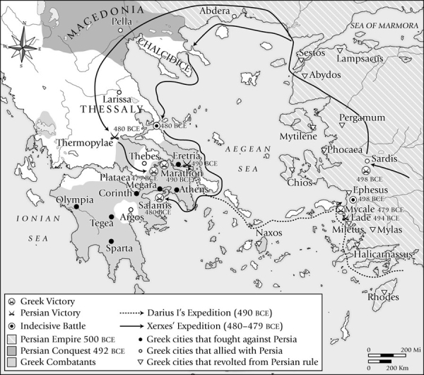 The war depicted on this map had its origin in what event?   A) The Battle of Thermopylae B) The reforms of Solon C) The Ionian Revolt D) The creation of the Peloponnesian League