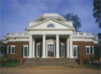   Thomas Jefferson's Monticello (figure 19.13)  is Neoclassical because it: A)  Copies the Pantheon and uses brick B)  Has a post-and-lintel porch and a monochromatic color scheme C)  Is symmetrical and has a single level D)  Has harmony and repeating geometric forms