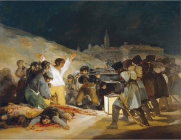   The strong colors, contrasting values, and painterly marks in Francisco Goya's The Third of May, 1808 (figure 19.16)  show it to be: A)  Neoclassical B)  Romantic C)  Impressionist D)  Realist