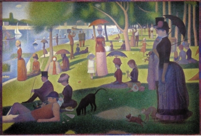   Some Post-Impressionist artists, like Georges Seurat in A Sunday on La Grande Jatte (figure 19.28) , looked back to Impressionist methods and added a formal structure to their work, using: A)  Ordered subject matters and visible paint marks B)  Quick techniques and a method of painting in the studio C)  Ordered paint application and controlled compositions D)  Frozen figures and a flattened space