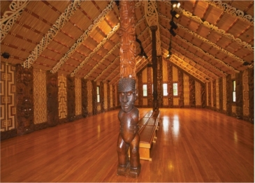   Maori meeting houses (figure 17.9)  proclaimed status because of the fact that: A)  The members sat inside an ancestor B)  The house was large C)  The sale of property was discussed inside D)  The houses had ridgepoles running down the peak