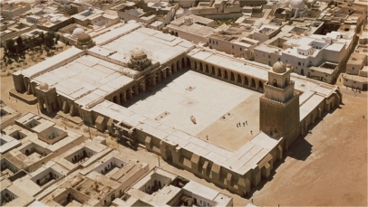   The Great Mosque of Kairouan (figure 16.19)  was patterned after: A)  A Byzantine church B)  Muhammad's home C)  The Holy Sepulchre D)  A madrasa