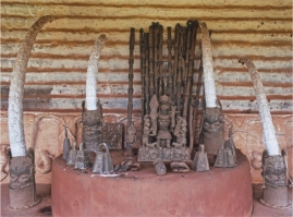     Explain how the shrine and head of an oba (figure 16.13A and B) illustrate the six characteristics frequently found in traditional African art.