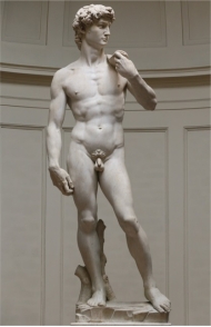     Michelangelo's David (figure 15.14A)  is more Classically inspired than Donatello's David (figure 15.10) , because: A)  It is marble B)  It is idealized C)  It is for the city of Florence D)  It shows David before the fight