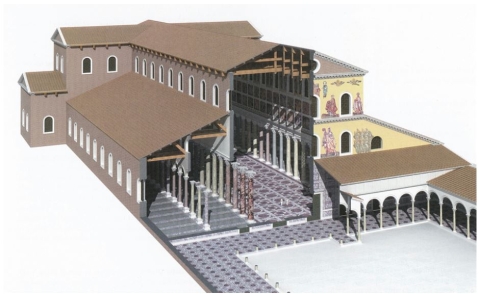     Old St. Peter's (figure 14.7A and B)  featured: A)  Room for numerous people and a catacomb B)  Light and pointed arches C)  A nave and aisles D)  A nave and flying buttresses