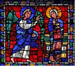     Consider the comparison between The Annunciation, detail of the center lancet window from Chartres Cathedral (figure 11.5A) and Simone Martini's Annunciation (figure 11.5B). Can you think of a reason why hot-worked glass, especially object created with blown glass, might be more readily considered fine art than cold-worked glass?