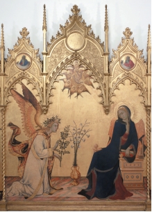     Consider the comparison between The Annunciation, detail of the center lancet window from Chartres Cathedral (figure 11.5A) and Simone Martini's Annunciation (figure 11.5B). Can you think of a reason why hot-worked glass, especially object created with blown glass, might be more readily considered fine art than cold-worked glass?