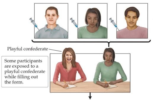 Refer to the figure.    Based on the findings of Schachter's cognitive attribution model, the people shown receiving the injection of epinephrine are likely to report feeling _______ after filling out the form.