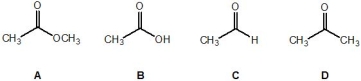 Rank the following molecules, A-D, in order of their relative acidity (where 1 is the most acidic and 4 is the least acidic) :   A)  Molecule A B)  Molecule B C)  Molecule C D)  Molecule D