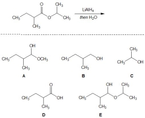 For the following reaction, pick out the product:   A)  A B)  B C)  C D)  D E)  E