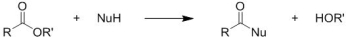 Identify the reaction class for the following reaction:   A)  Nucleophilic acyl substitution B)  α-substitution C)  carbonyl-carbonyl condensation D)  nucleophilic alkyl substitution