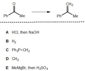 Which of the following reagents, A-E, are suitable reagents for the following transformation? Please select all that apply.   A)  A B)  B C)  C D)  D E)  E