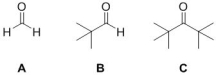 <strong>A-C have varying electrophilicities at their carbonyl carbon. Select which will be the most electrophilic.  </strong> A) A B) B C) C <div style=padding-top: 35px> 